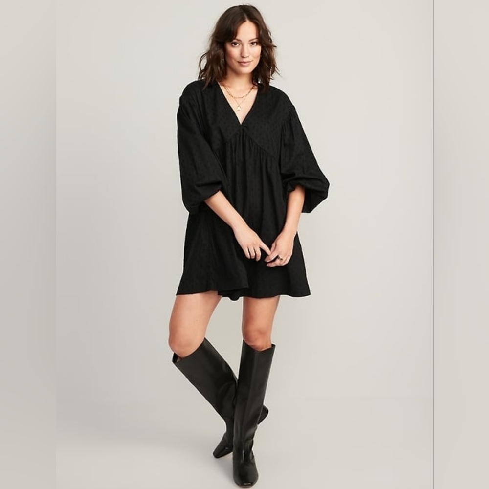 XL - Old Navy | Puff-Sleeve Clip-Dot Mini Swing Dress